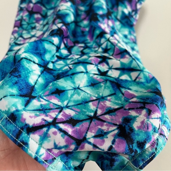 Speedo Girls Thin Strap One Piece Swimsuit Aqua/Purple Silicone Grippers Sz Med - Picture 2 of 10